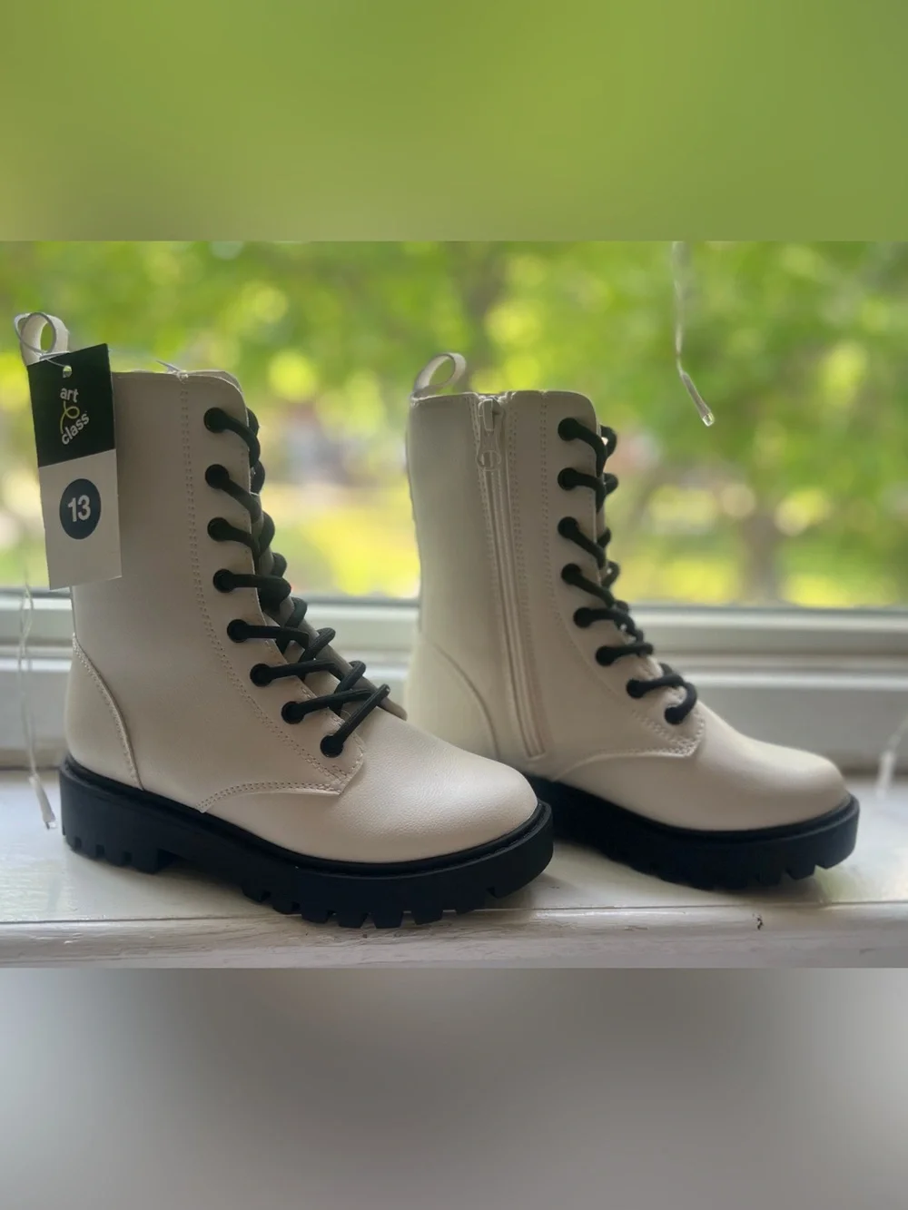 Art Class Kids' White Lace-up Combat Boots Size 13